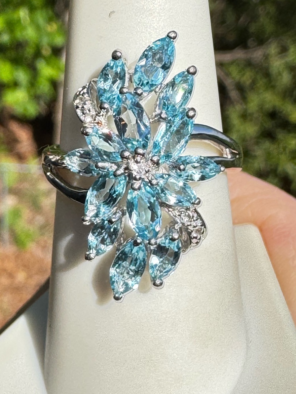 925 Aquamarine Marquee Cluster Ring